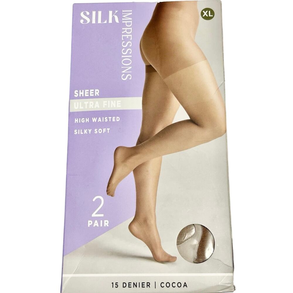 Silk Impressions 15 Denier Sheer Pantyhose 2-Pack Cocoa XL High Waisted